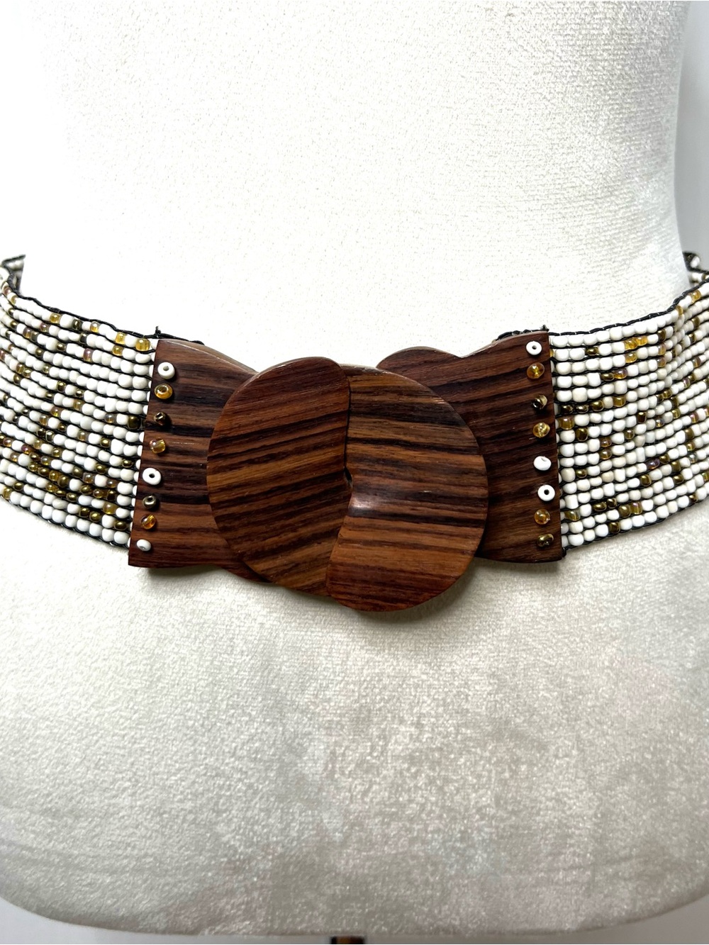Beaded and Wood Statement Stretch Waist Belt  Boho EUC